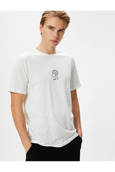 Koton Tričko s potlačou sloganu Crew Neck Slim Fit Krátky rukáv