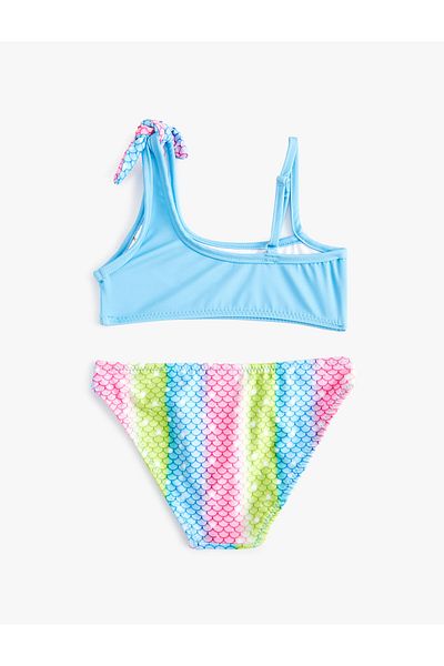 Koton Bikini-Set mit Meerjungfrauen-Print und einem Träger und dünnen Trägern