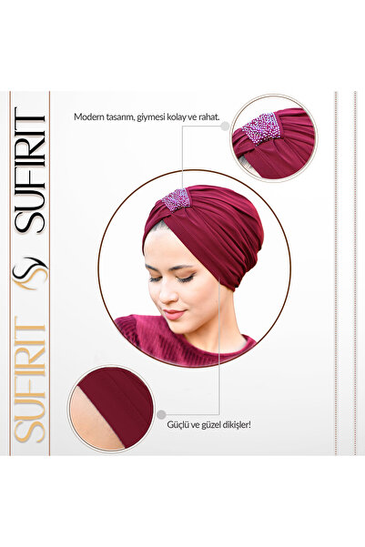 Sufirit Stone Detailed Cross Bonnet - Hijab Bonnet - Ready Scarf - Bonnet Shawl - Design Models