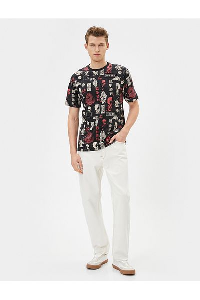 Koton Far East Printed T-Shirt Crew Neck Short Sleeve Cotton
