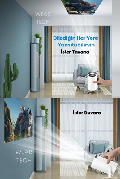 Weartech Taşınabilir Sinema Film Dizi Projeksiyon Cihazı Ev Sineması Dahili Android 11.0 & Bluetooth Destekli