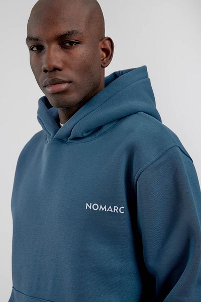 NOMARC Hanorac albastru cu glugă cu NMRC scris pe spate