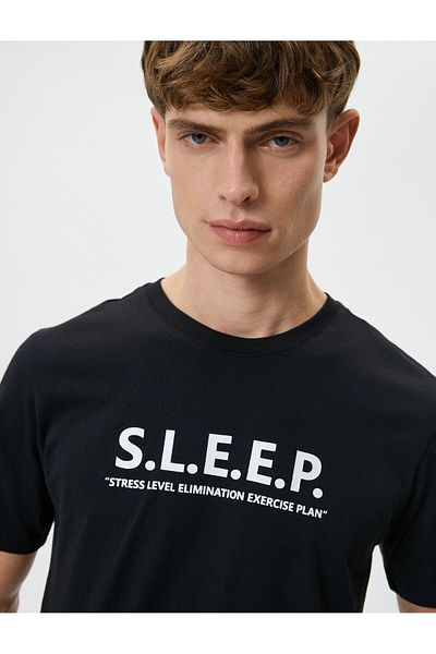 Koton Bavlnené tričko s motívom Crew Neck Slogan