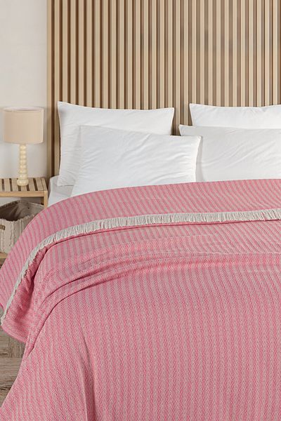 Evim Cotton Bige Fuchsia Multi-Purpose Bedspread Double - 200X220 cm