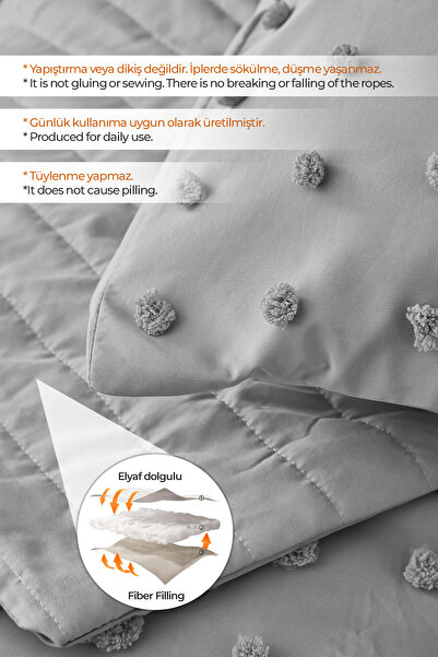 Evlen Home Collection Grey Boho Set - Cotton Emmy Embossed, Double, 3-Piece Filled Bedspread