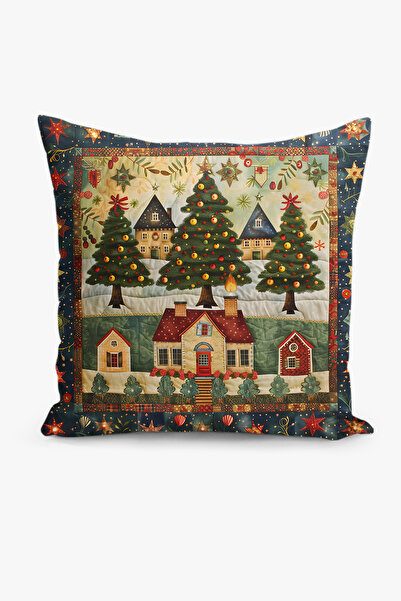 Filamente 4'lü Kırlent Kılıf Seti Yılbaşı Christmas Deseni Çift Taraflı Dijital Baskılı