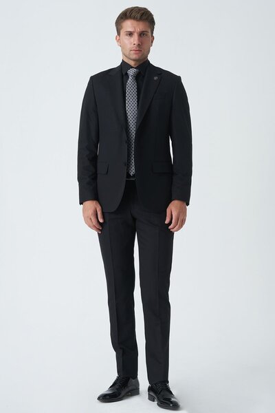 White Stone Cardiff T2454 Slim Fit 6 Drop Plain Suit Black