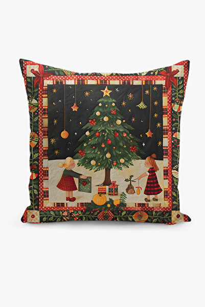 Filamente 4'lü Kırlent Kılıf Seti Yılbaşı Christmas Deseni Çift Taraflı Dijital Baskılı