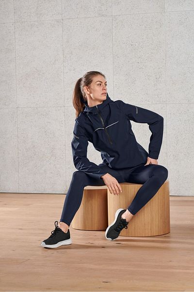 Tchibo Women Regular Fit Half Zip Running Windbreaker Jacket, Navy Blue