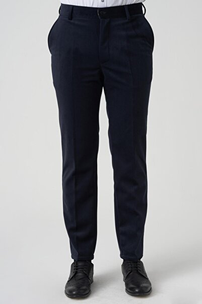 White Stone Amora P1031 Slim Fit Cotton Velvet Trousers Navy