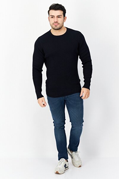 French Connection Men Round Neck Long Sleeve Knitted Sweater, Marine