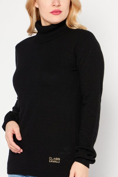 Cavalli Class Women High Neck Knitted Sweater, Black
