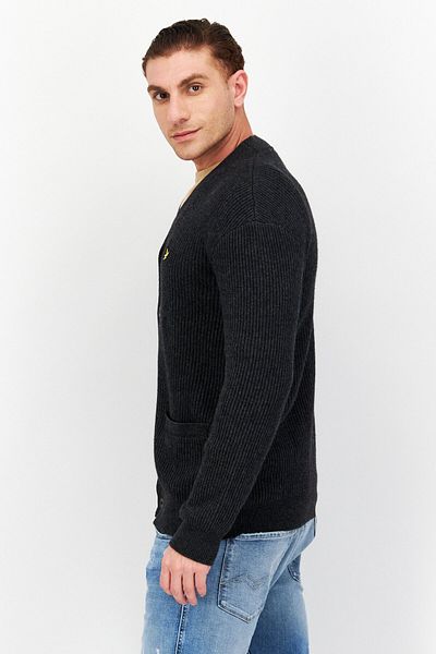 Lyle & Scott Men V-neck Long Sleeve Brand Logo Cardigans, Grey