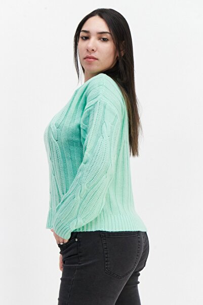 Brave Soul Women Round Neck Long Sleeve Knitted Sweater, Mint Green