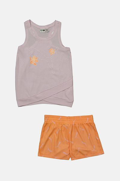 Puma Kids Girl 2 Pieces Tank Top And Mesh Short Set, Purple