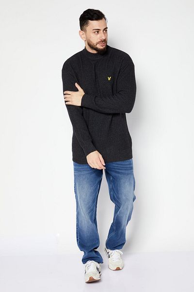 Lyle & Scott Men Mock Neck Brand Logo Long Sleeve Sweater, Gunmetal