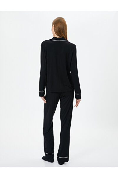 Koton Pajama Bottom Viscose Stripe Detailed Flat Leg with Elastic Waist