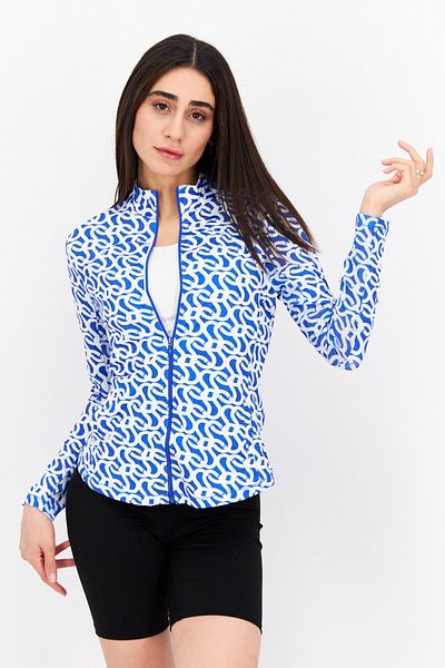 Gottex Women Sportswear Fit Long Sleeve Front Zip Jacket, Blue