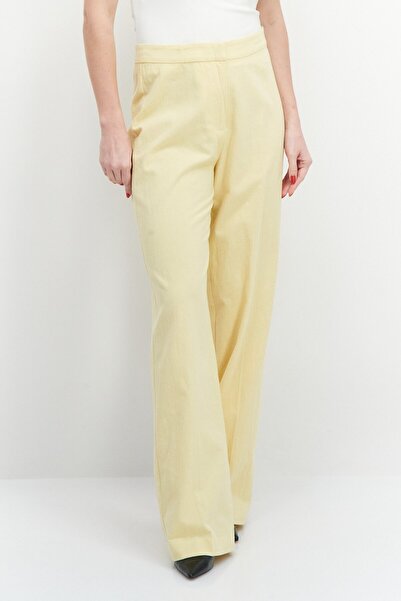 Envii Women Regular Fit Wide Leg Plain Palazzo Pants, Light Yellow