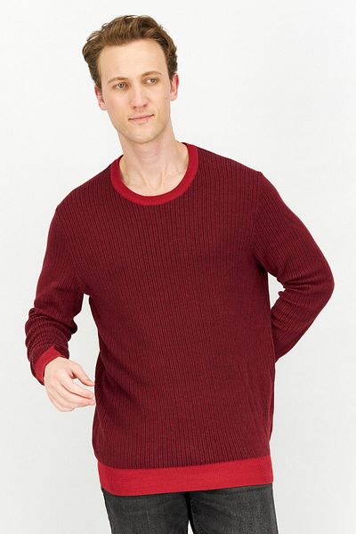 Club Room Men Crew Neck Long Sleeves Textured Sweatshirt, Red Combo
