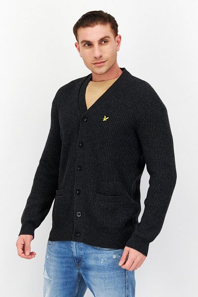 Lyle & Scott Men V-neck Long Sleeve Brand Logo Cardigans, Grey