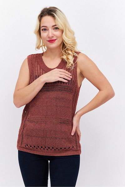 Esprit Women Round Neck Sleeveless Knitted Top, Maroon