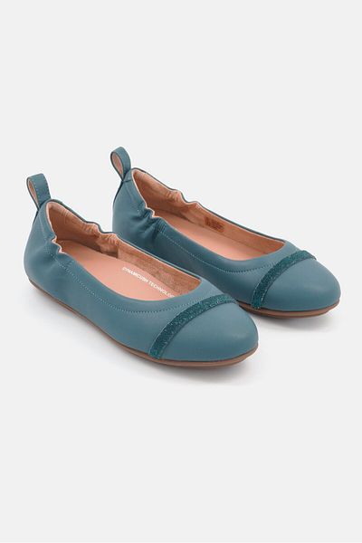 Fitflop Women Slip On Leather Ballet Flats, Blue