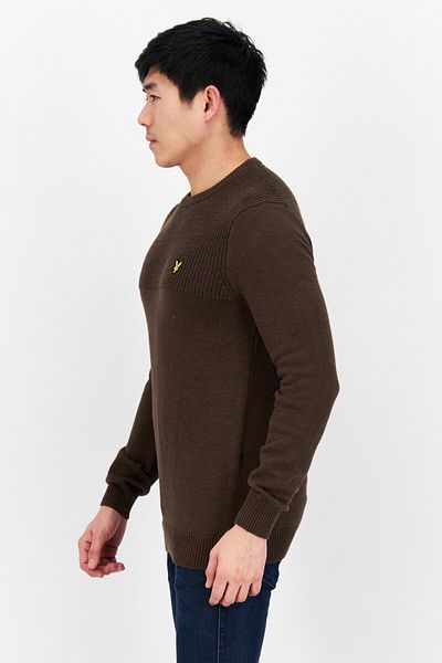 Lyle & Scott Men Crew Neck Embroidered Logo Knitted Sweater, Dark Olive