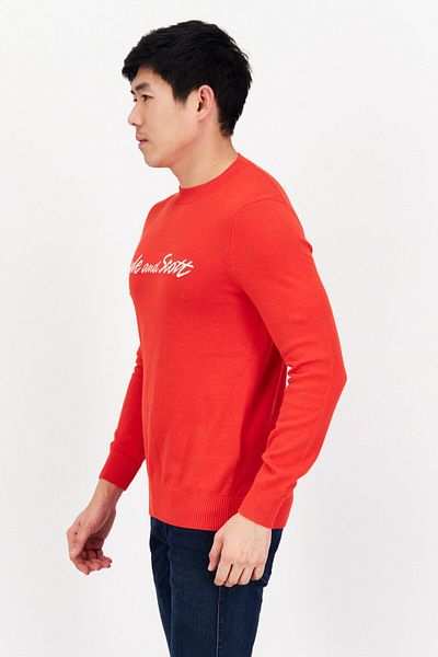Lyle & Scott Men Crew Neck Long Sleeve Textured Sweater, Red