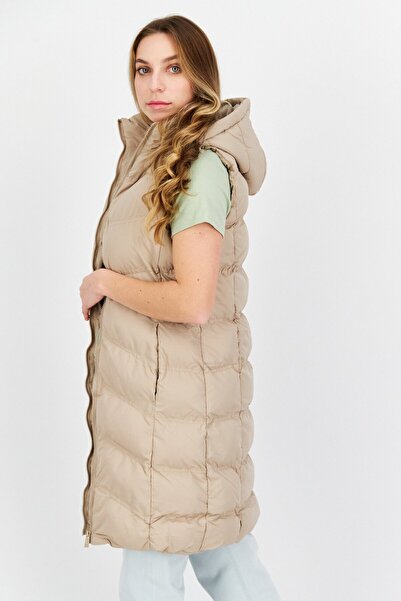 French Connection Women Plain Hooded Vest Jacket, Beige