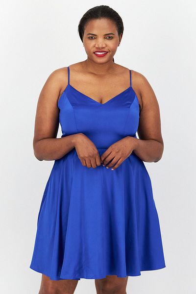 B Darlin Women Plus Size Satin Solid Mini Dress, Royal