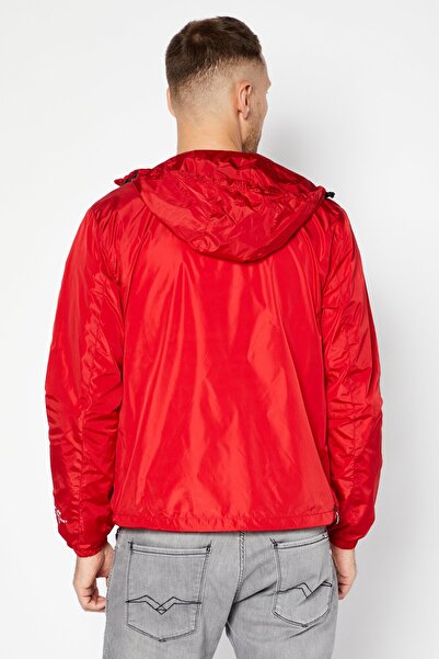 Replay Men Hooded Solid Long Sleeve Windbreaker Jacket, Red