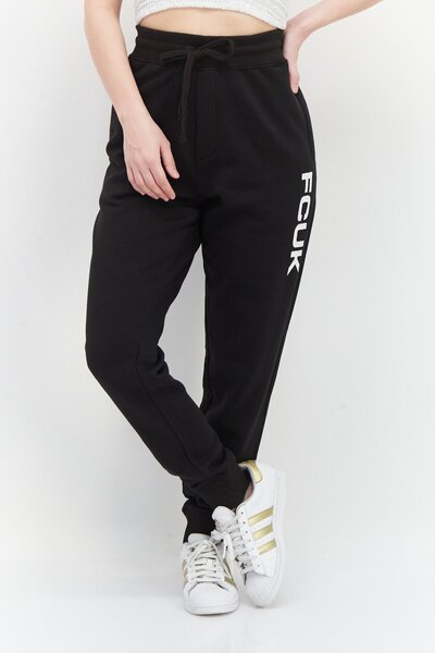 French Connection Kadın مقاس عادي Bağcıklı Marka Logolu Jogger Pantolon، Siyah