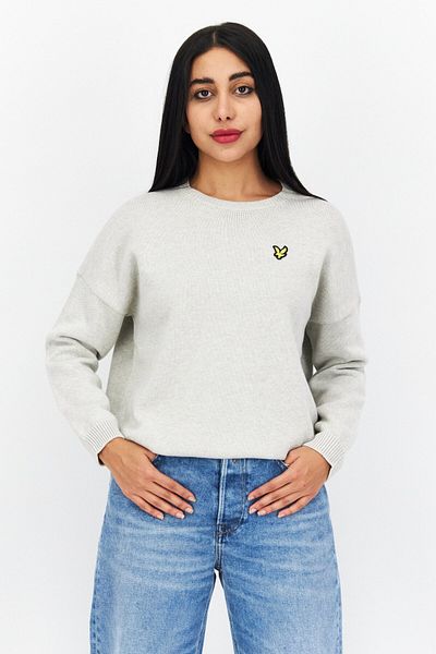 Lyle & Scott Women Crew Neck Long Sleeve Brand Logo Sweater, Light Grey