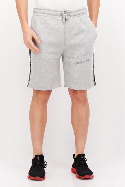 Crosshatch Men Drawstring Brand Logo Basic Shorts, Grey