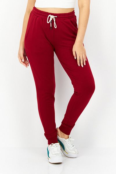 Lark Women Drawstring Plain Jogger Pants, Maroon
