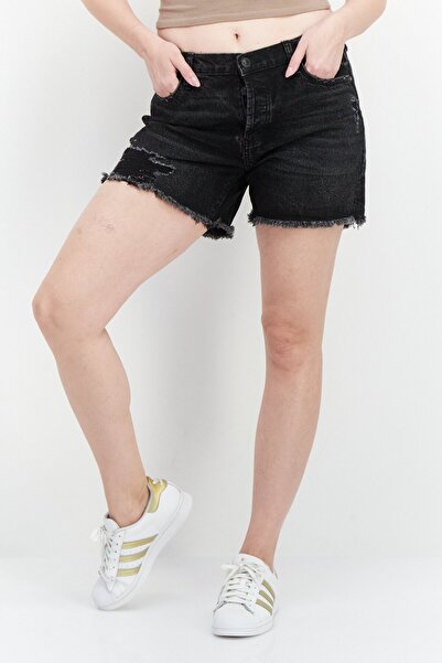 Earnest Sewn Women Ripped Denim Shorts, Black