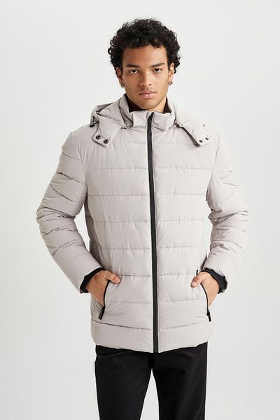 DeFacto Αντιανεμικό Slim Fit Down Παλτό - Με κουκούλα, Φόδρα με φερμουάρ, Faux Fur R0216az23au