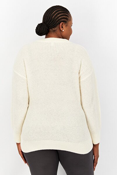 Esprit Women Round Neck Textured Sweater, Off White