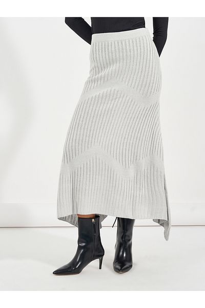 Styli Textured Knit Asymmetric Hem Midi Skirt