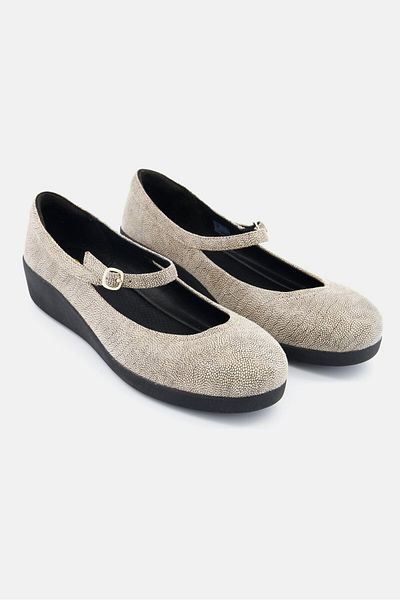 Fitflop Women F-pop Mary Jane Adjustable Buckle Flat Shoes, Beige