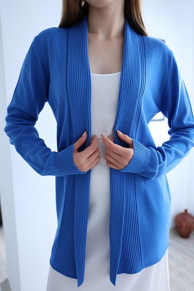VEGENZE Cardigan lung cu nervuri albastre de damă