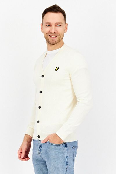 Lyle & Scott Men V-neck Long Sleeve Brand Logo Cardigans, Off White