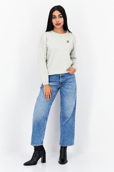 Lyle & Scott Women Crew Neck Long Sleeve Brand Logo Sweater, Light Grey