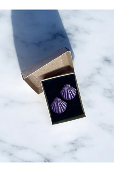 Arya Planet Muffyclay Özel Tasarım, El Yapımı Polimer Kil Simli Mor Istiridye Küpe