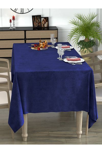 Perle Daily Series Velvet Textured Sapphire Color Tablecloth