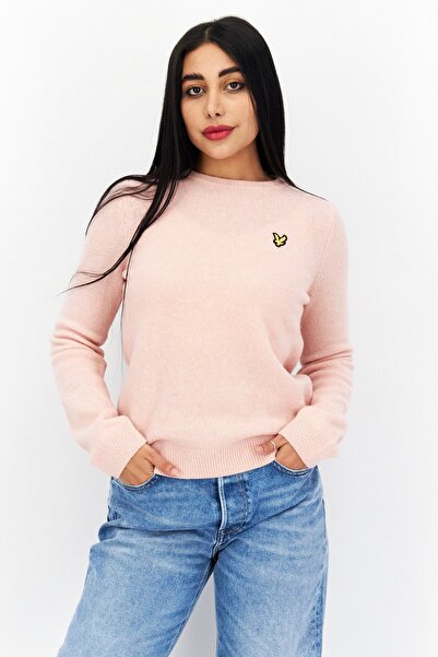 Lyle & Scott Women Crew Neck Embroidered Logo Knitted Sweater, Light Pink