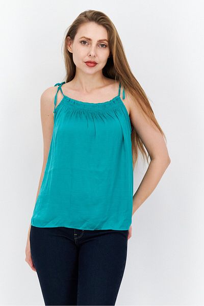 Etam Women Square Neck Sleeveless Plain Tank Top, Teal Green