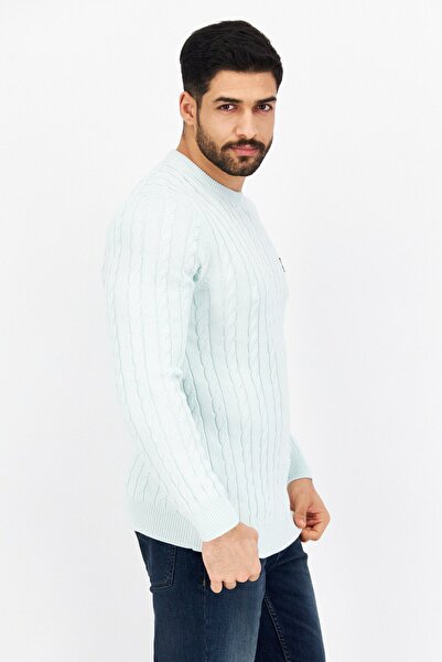 Lyle & Scott Men Crew Neck Ribbed Long Sleeve Printed Sweaters, Turquoise