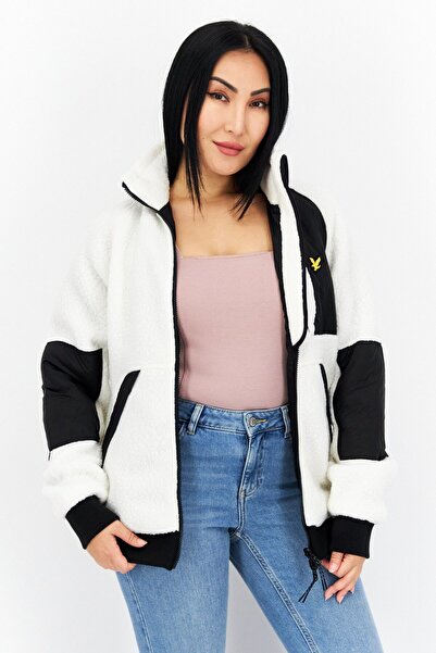 Lyle & Scott سترة نسائية من صوف الغنم قابلة للعكس، باللون الأبيض